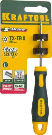 Отвертка KRAFTOOL, Cr-Mo-V сталь, двухкомпонентная противоскользящая рукоятка, TORX Hole, №8x60мм 250077-8-060 купить в Ханты-Мансийске