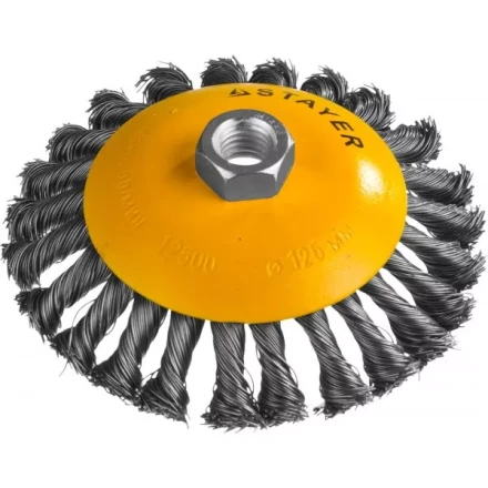 STAYER "PROFESSIONAL". Щетка коническая для УШМ, жгутированная стальная проволока 0,5мм, 125ммхМ14 35135-125 купить в Ханты-Мансийске