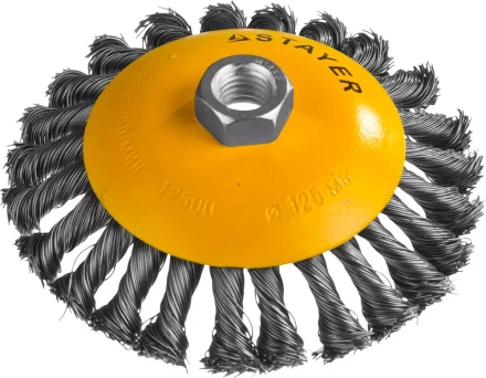 STAYER "PROFESSIONAL". Щетка коническая для УШМ, жгутированная стальная проволока 0,5мм, 125ммхМ14 35135-125 купить в Ханты-Мансийске