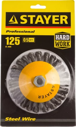STAYER "PROFESSIONAL". Щетка коническая для УШМ, жгутированная стальная проволока 0,5мм, 125ммхМ14 35135-125 купить в Ханты-Мансийске