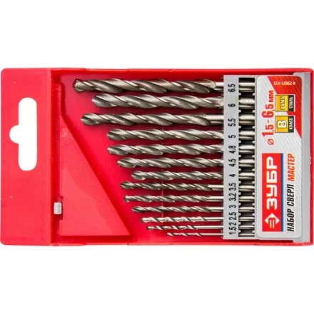 Набор ЗУБР &quot;МАСТЕР&quot;: Свёрла по металлу, цилиндрический хвостовик, быстрорежущая сталь Р6М5, 1,5-6,5мм, 13шт 4-29621-H13 купить в Ханты-Мансийске