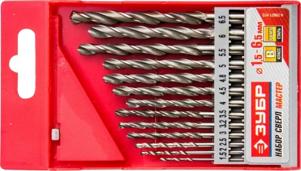 Набор ЗУБР &quot;МАСТЕР&quot;: Свёрла по металлу, цилиндрический хвостовик, быстрорежущая сталь Р6М5, 1,5-6,5мм, 13шт 4-29621-H13 купить в Ханты-Мансийске
