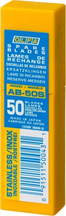 Лезвия OLFA сегментированные из нержавеющей стали, 9х80х0,38мм, 13 сегментов, 50шт OL-AB-50S купить в Ханты-Мансийске