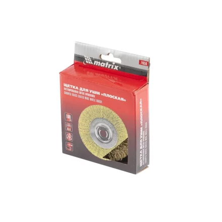 Щетка для УШМ 100 мм М14 плоская латунированная витая проволока MATRIX 74650 купить в Ханты-Мансийске