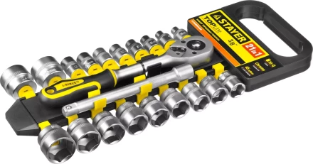 Набор STAYER &quot;STANDARD&quot;: Торцовые головки (3/8&quot;) на пластиковом рельсе, трещотка, удлинитель, 6-24мм, 21 предмет 27752-H21 купить в Ханты-Мансийске