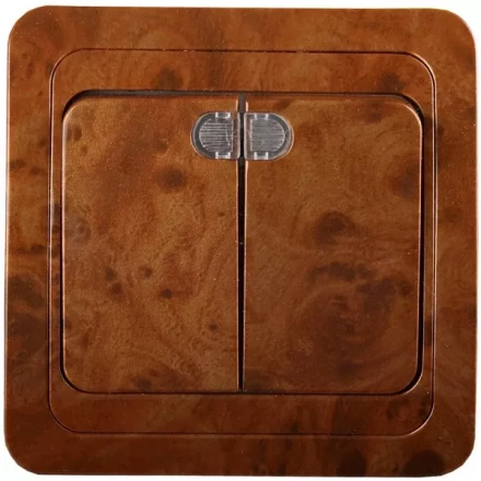 Выключатель СВЕТОЗАР &quot;ГАММА&quot; с подсветкой, двухклавишный, цвет орех, 10A/~250B SV-54135-N купить в Ханты-Мансийске