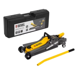 Домкрат гидравлический подкатной с фиксатором Denzel 51233, 2,5 т,  85-385 мм, в пласт. кейсе