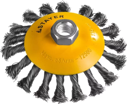 STAYER "PROFESSIONAL". Щетка коническая для УШМ, жгутированная стальная проволока 0,5мм, 115ммхМ14 35135-115 купить в Ханты-Мансийске