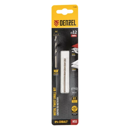 Сверло по металлу, 3,2 мм, HSS Co-8% // Denzel 71408 купить в Ханты-Мансийске