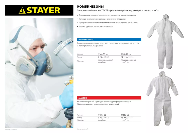 Комбинезон STAYER "PROFESSIONAL", защитный из ламинированного спанбонда, 52-54 размер 1160-52_z01 купить в Ханты-Мансийске