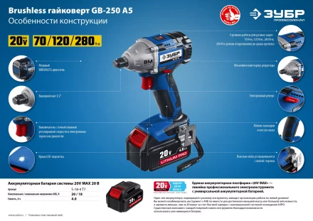 Ударный гайковерт аккумуляторный BL-motor 2 АКБ GB-250 A5 серия ПРОФЕССИОНАЛ купить в Ханты-Мансийске