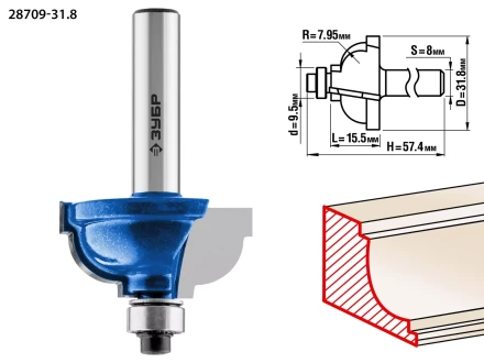 ЗУБР 31.8 x 17 мм, радиус 8 мм, фреза кромочная калевочная №7, Профессионал (28709-31.8) купить в Ханты-Мансийске