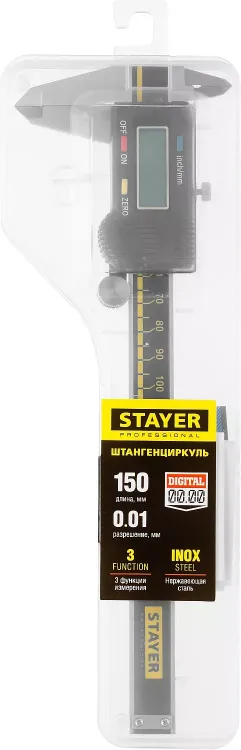 Штангенциркуль STAYER "PROFESSIONAL" электронный, направляющая из закаленной нержавеющей стали, шаг измерения 0,01мм, пластик корпус, 150мм 34410-150 купить в Ханты-Мансийске