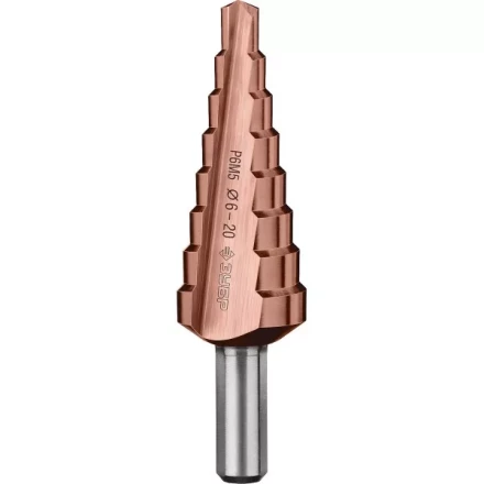 Сверло ЗУБР &quot;КОБАЛЬТ&quot; ступен. по сталям и цв.мет.ст.Р6М5 с кобальт.покрыт.d6-20мм, 8ступ.d6-20,L-75мм, трехгран.хв. 8мм 29672-6-20-8 купить в Ханты-Мансийске