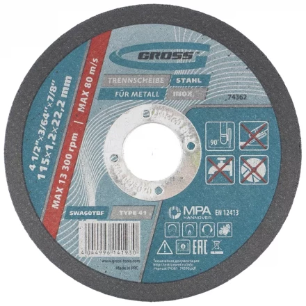 Круг отрезной по металлу 115 х 1,2 х 22 мм GROSS 74362 купить в Ханты-Мансийске