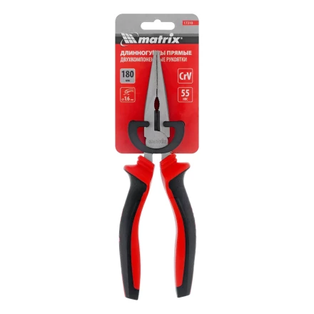 Длинногубцы прямые Matrix, 180 мм, хром-ванадий, двухкомпонентные рукоятки, 17310 купить в Ханты-Мансийске