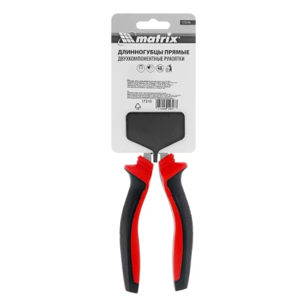 Длинногубцы прямые Matrix, 180 мм, хром-ванадий, двухкомпонентные рукоятки, 17310 купить в Ханты-Мансийске
