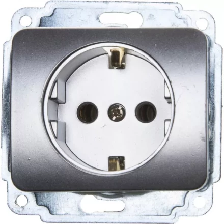 Розетка СВЕТОЗАР &quot;ГАММА&quot; с заземлением, одинарная, без вставки и рамки, цвет светло-серый металлик,16А/~250В SV-54105-SM купить в Ханты-Мансийске