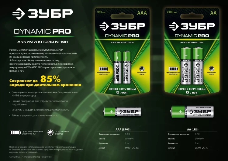 Аккумуляторы DYNAMIC PRO никель-металлгидридные (NiMH) АА 2400мА/ч серия Без серии купить в Ханты-Мансийске