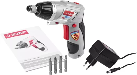 Отвертка ЗУБР аккум,реверс,2 полож.корпуса,подсветка,регул. момента,набор из бит,Li-Ion,1.5 А/час,3Нм,3,6В,в блистере ЗО-3.6-Ли Б купить в Ханты-Мансийске