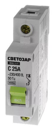 Выключатель СВЕТОЗАР автоматический, 1-полюсный, &quot;С&quot; (тип расцепления), 25 A, 230 / 400 В 49060-25-C купить в Ханты-Мансийске