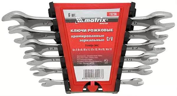 Набор ключей  рожковых 8шт. (6-22мм) CrV Elliptical зерк. хромирование MATRIX Master 15238 купить в Ханты-Мансийске