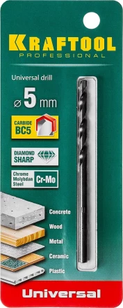Сверло "UNIVERSAL" по бетону, металлу, дереву, KRAFTOOL PROFESSIONAL 29172-090-5, 5 х 90 мм 29172-090-5_z01 купить в Ханты-Мансийске