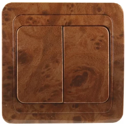 Выключатель СВЕТОЗАР &quot;ГАММА&quot; двухклавишный, цвет орех, 10A/~250B SV-54134-N купить в Ханты-Мансийске