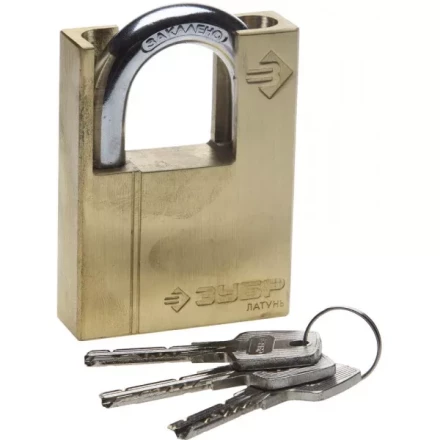 Замок ЗУБР &quot;ЭКСПЕРТ&quot; навесной, латунный корпус, закаленная дужка, с дополнительной защитой, 60мм 37297-60 купить в Ханты-Мансийске