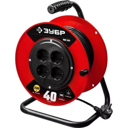 Удлинитель на катушке &quot;ПВС 307&quot;, 40 м, 2500 Вт, 4 гнезда, ПВС 3х0,75 кв мм, ЗУБР 55083-40 купить в Ханты-Мансийске