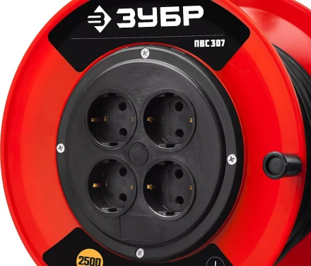 Удлинитель на катушке &quot;ПВС 307&quot;, 40 м, 2500 Вт, 4 гнезда, ПВС 3х0,75 кв мм, ЗУБР 55083-40 купить в Ханты-Мансийске