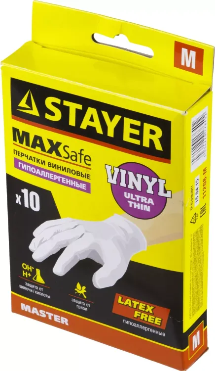 Перчатки STAYER "MASTER" виниловые экстратонкие, M, 10шт 11208-M купить в Ханты-Мансийске