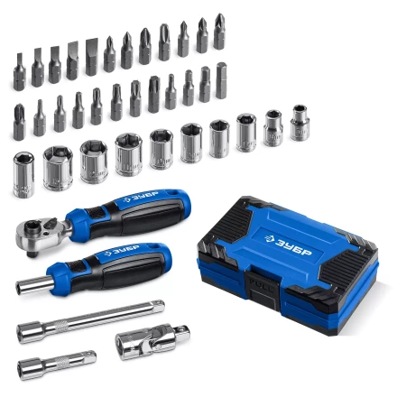 ЗУБР Профессионал-39 набор 39 шт: трещетка, отвертка-битодержатель с насадками (25180) купить в Ханты-Мансийске