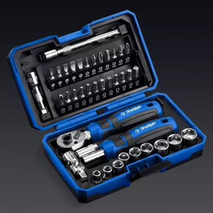 ЗУБР Профессионал-39 набор 39 шт: трещетка, отвертка-битодержатель с насадками (25180) купить в Ханты-Мансийске