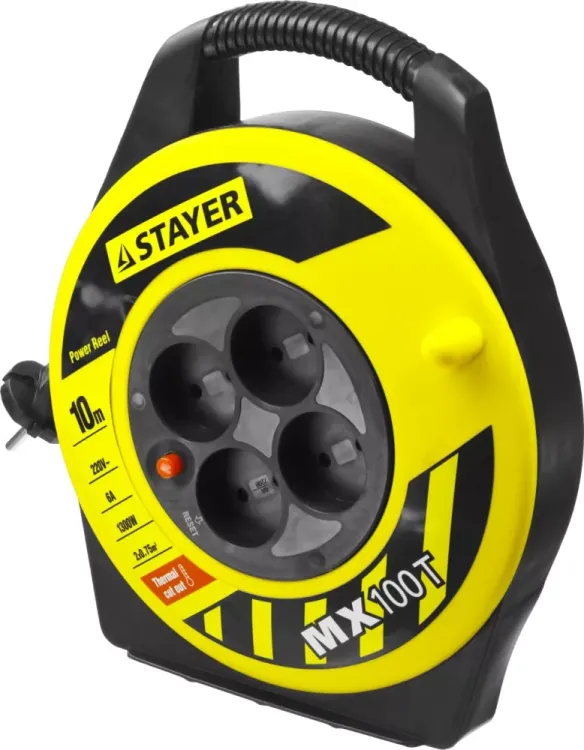 Удлинитель на катушке "MX100T", 10 м, 4 гнезда, ПВС 2x0,75 кв мм, 1300 Вт, STAYER 55071-10 купить в Ханты-Мансийске