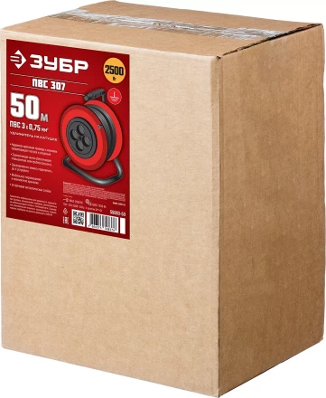 Удлинитель на катушке &quot;ПВС 307&quot;, 50 м, 2500 Вт, 4 гнезда, ПВС 3х0,75 кв мм, ЗУБР 55083-50 купить в Ханты-Мансийске