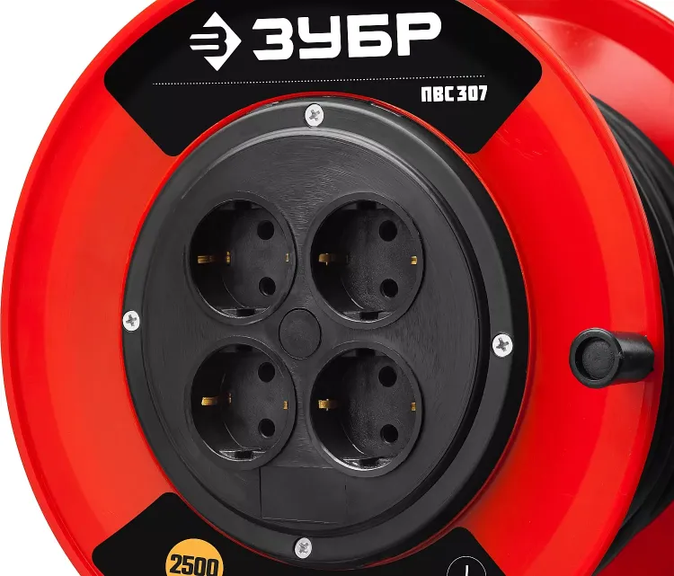 Удлинитель на катушке "ПВС 307", 50 м, 2500 Вт, 4 гнезда, ПВС 3х0,75 кв мм, ЗУБР 55083-50 купить в Ханты-Мансийске