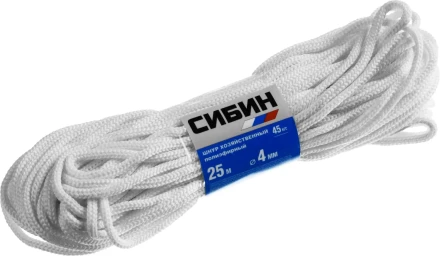 Шнур хозяйственный СИБИН, полиэфирный, длина 25 м, диаметр - 4мм 50264 купить в Ханты-Мансийске